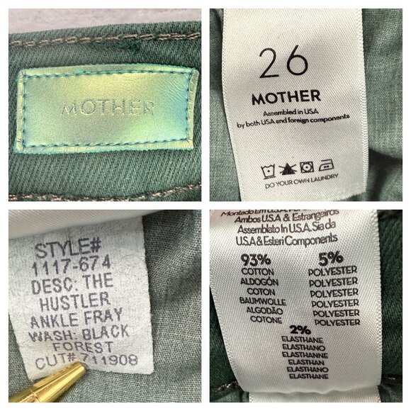 Mother Jeans The Hustler Ankle Fray "Black Forest" Green Denim Raw Hem - Picture 8 of 16